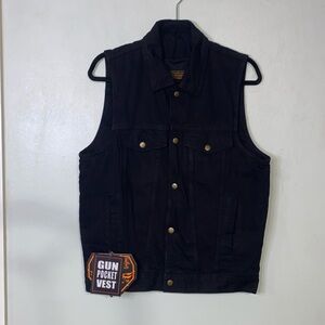 Milwaukee Leather Black Denim Motorcycle Biker Rider Gun Pocket Heavy Vest S
